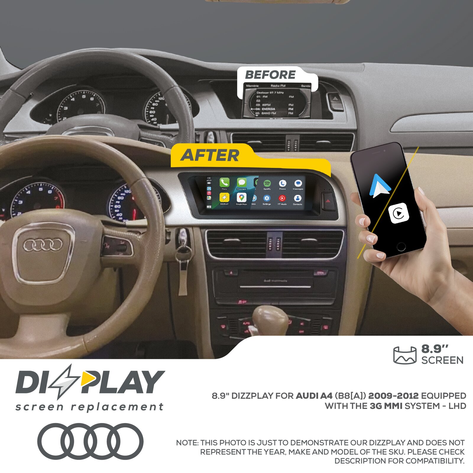 Pantalla CP&AA Audi DZZ-MMI3G-A4-B8A-8-LHD