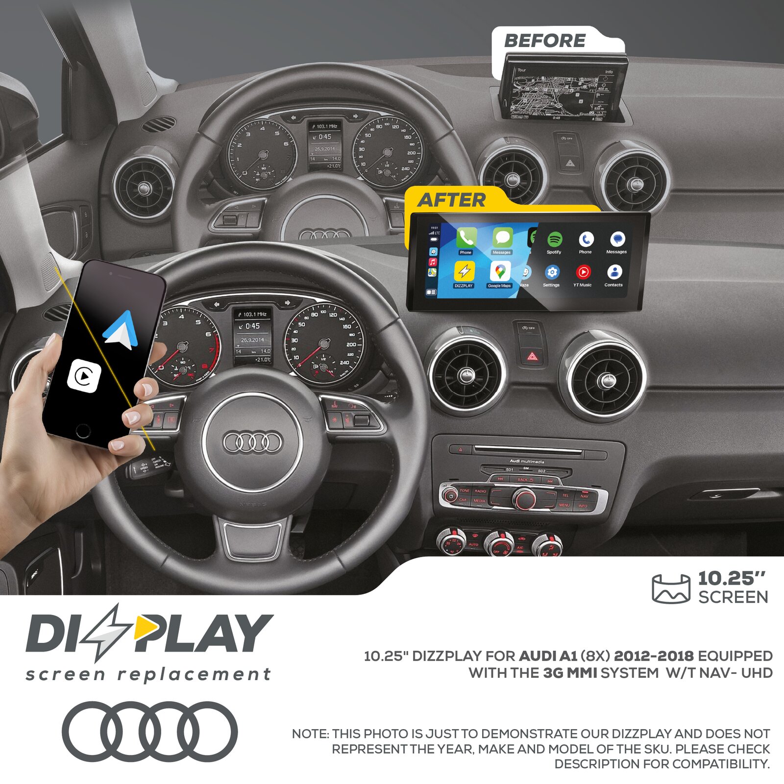 Pantalla CP&AA Audi DZZ-MMI3G-A1-8X-10-UHD